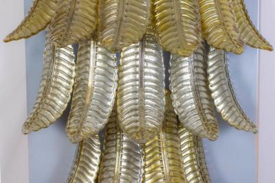 Pair of Huge Italian Gold Ferns Murano Glass Wall Sconces