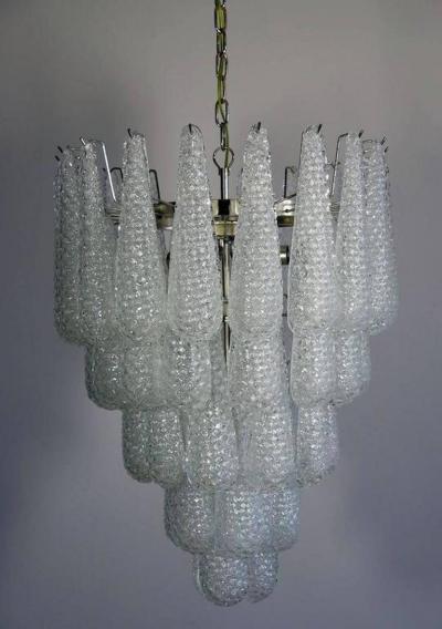 Pair of Huge Italian Murano Chandelier 52 Glass Petals Drop 1970s