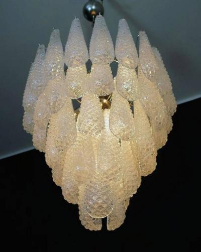 Pair of Huge Italian Murano Chandelier 52 Glass Petals Drop 1970s