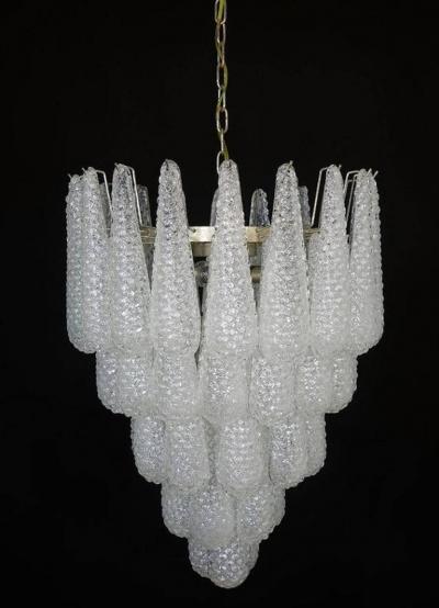Pair of Huge Italian Murano Chandelier 52 Glass Petals Drop 1970s