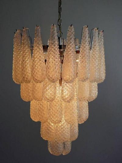 Pair of Huge Italian Murano Chandelier 52 Glass Petals Drop 1970s
