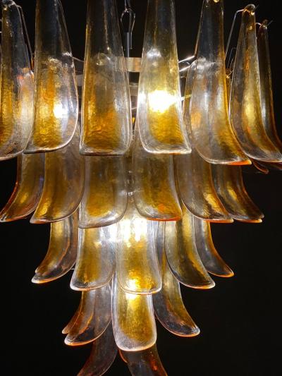 Pair of Huge Italian Vintage Murano Chandelier with Amber Glass Petals 1970s