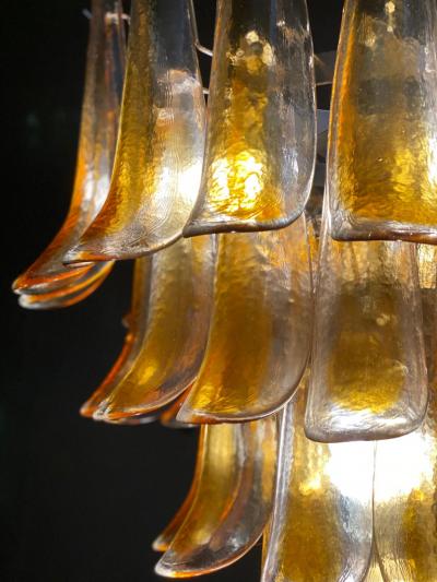Pair of Huge Italian Vintage Murano Chandelier with Amber Glass Petals 1970s