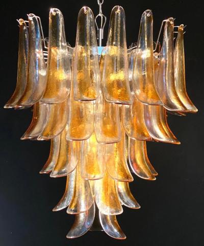 Pair of Huge Italian Vintage Murano Chandelier with Amber Glass Petals 1970s