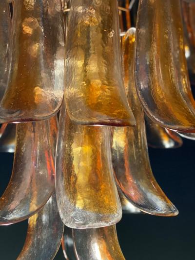 Pair of Huge Italian Vintage Murano Chandelier with Amber Glass Petals 1970s