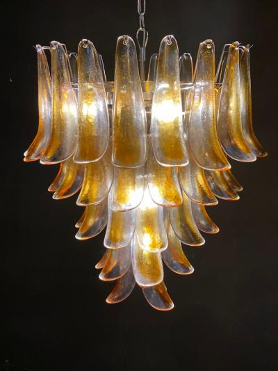 Pair of Huge Italian Vintage Murano Chandelier with Amber Glass Petals 1970s