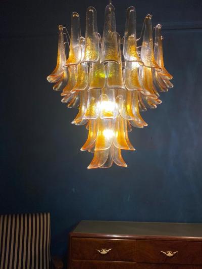 Pair of Huge Italian Vintage Murano Chandelier with Amber Glass Petals 1970s