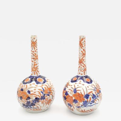 Pair of Imari Japanese Bottles in Red and Blue Porcelain circa 1880