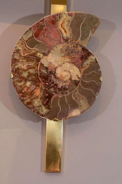 Pair of Important Ammonite and Brass Wall Lights Sconces