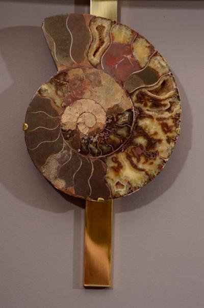 Pair of Important Ammonite and Brass Wall Lights Sconces