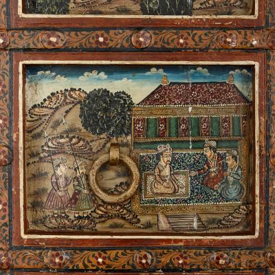 Pair of Indian wooden doors with painted decoration