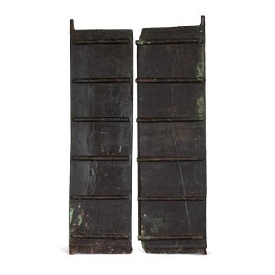Pair of Indian wooden doors with painted decoration
