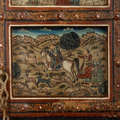 Pair of Indian wooden doors with painted decoration