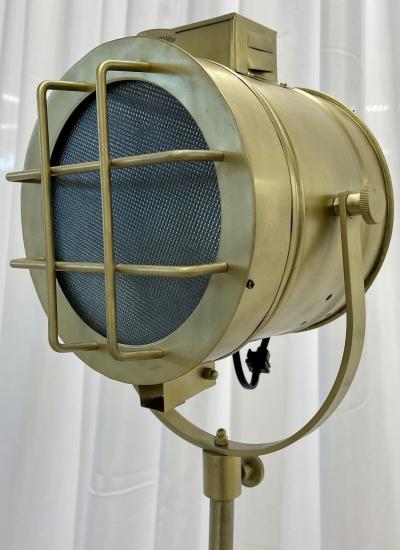 Pair of Industrial Style Search Lights Mahogany Tri Pod Base