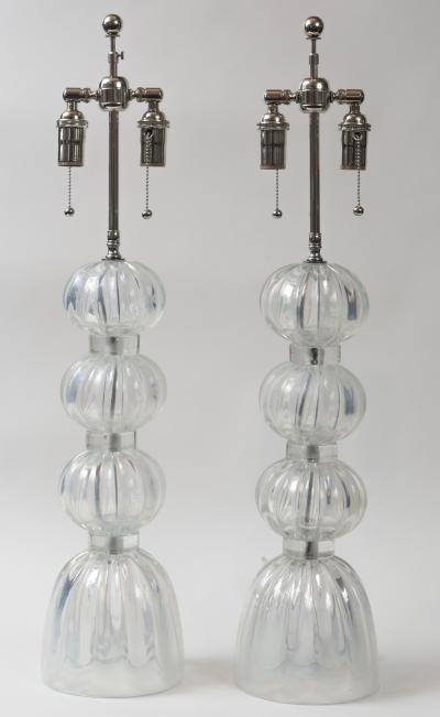Pair of Iridescent Clear Ball Lamps Contemporary