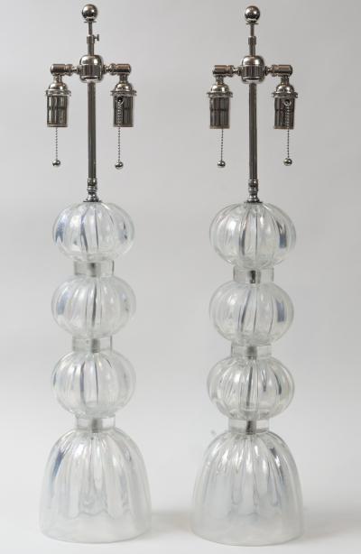 Pair of Iridescent Clear Ball Lamps Contemporary