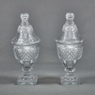 Pair of Irish Crystal Lidded Bonbonniers Circa 1820