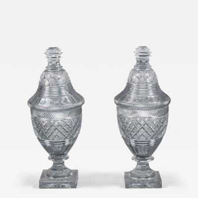 Pair of Irish Crystal Lidded Bonbonniers Circa 1820