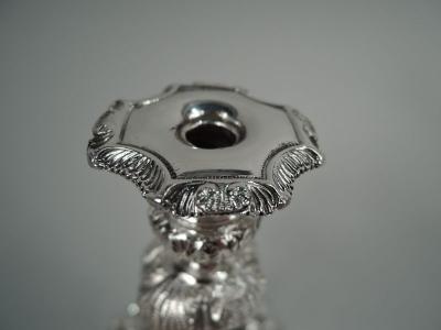 Pair of Irish Georgian Sterling Silver Shell Mask Candlesticks 1969