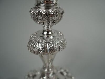 Pair of Irish Georgian Sterling Silver Shell Mask Candlesticks 1969
