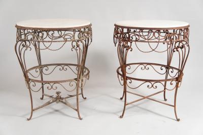 Pair of Iron Tables with Marble Tops