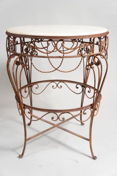 Pair of Iron Tables with Marble Tops