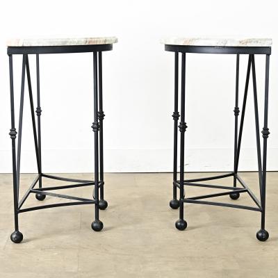 Pair of Iron and Marble Demilune Consoles