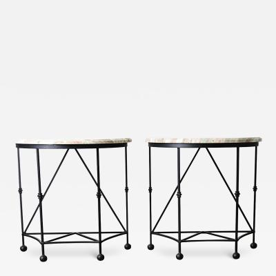 Pair of Iron and Marble Demilune Consoles
