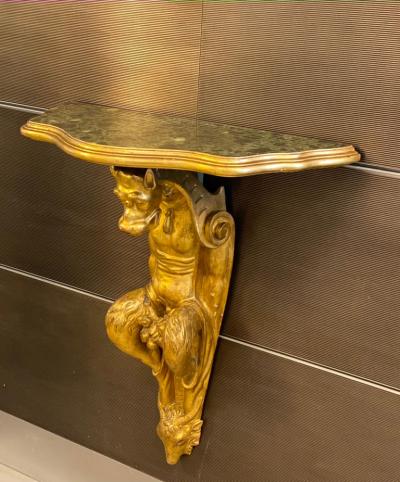 Pair of Italia Tuscany 18th Century Gilt Console Tables with Painted Marble Top