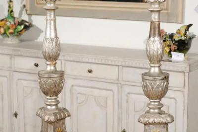 Pair of Italian 18th Century Silver Candlesticks with Gilt Star and Waterleaves