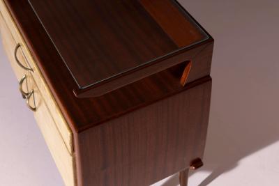 Pair of Italian 1940s Parchment Nightstands with Floating Glass Shelf