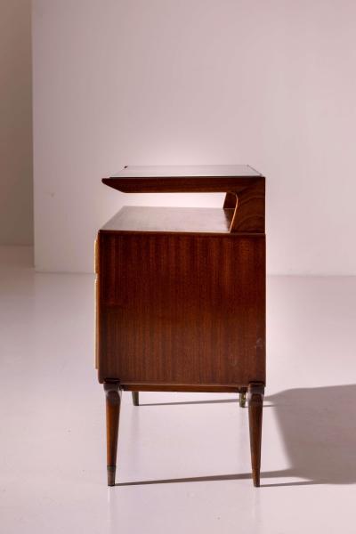 Pair of Italian 1940s Parchment Nightstands with Floating Glass Shelf