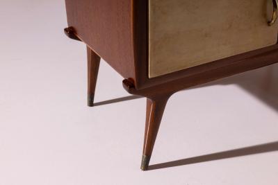 Pair of Italian 1940s Parchment Nightstands with Floating Glass Shelf