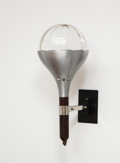 Pair of Italian 1940s Walnut and Nickel Plated Wall Sconces