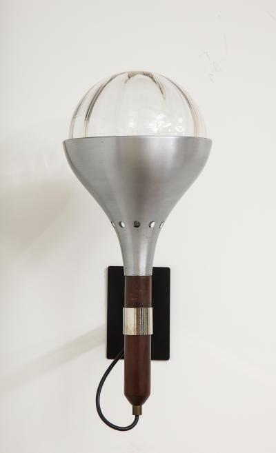 Pair of Italian 1940s Walnut and Nickel Plated Wall Sconces