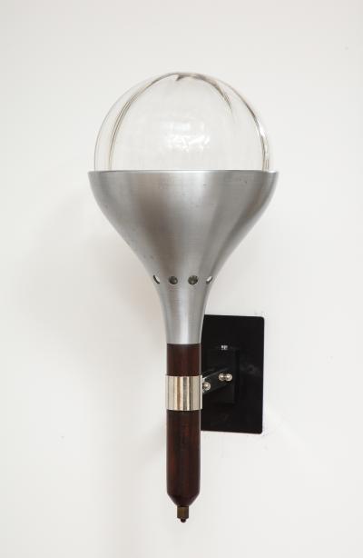 Pair of Italian 1940s Walnut and Nickel Plated Wall Sconces