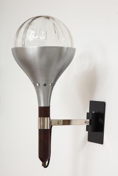 Pair of Italian 1940s Walnut and Nickel Plated Wall Sconces