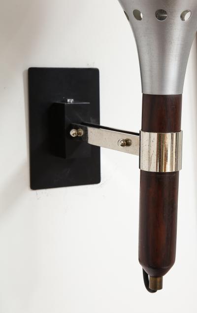 Pair of Italian 1940s Walnut and Nickel Plated Wall Sconces