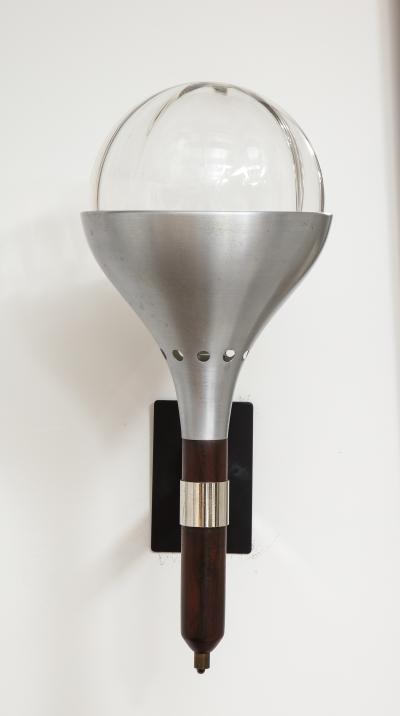 Pair of Italian 1940s Walnut and Nickel Plated Wall Sconces