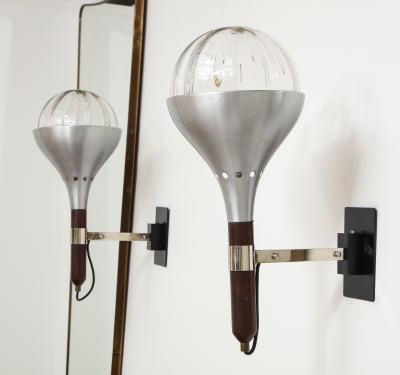 Pair of Italian 1940s Walnut and Nickel Plated Wall Sconces