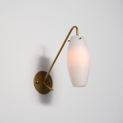 Pair of Italian 1950s Brass and Opaline Glass Minimalist Wall Sconces