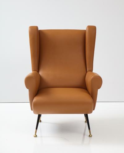 Pair of Italian 1950s Leather High Back Wing Lounge Chairs