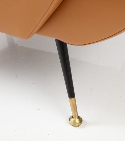 Pair of Italian 1950s Leather High Back Wing Lounge Chairs