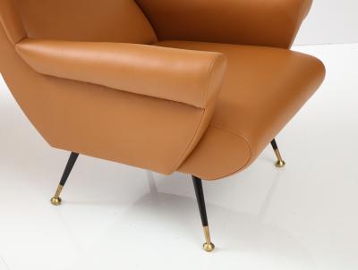 Pair of Italian 1950s Leather High Back Wing Lounge Chairs