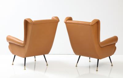 Pair of Italian 1950s Leather High Back Wing Lounge Chairs