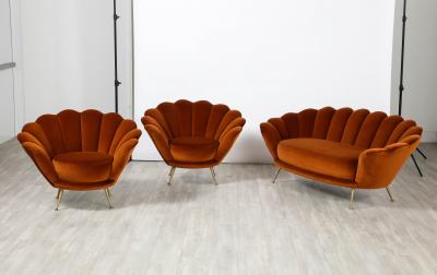 Pair of Italian 1950s Scalloped Shaped Velvet Lounge Chairs