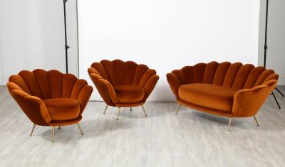 Pair of Italian 1950s Scalloped Shaped Velvet Lounge Chairs