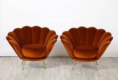 Pair of Italian 1950s Scalloped Shaped Velvet Lounge Chairs