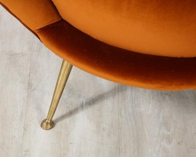 Pair of Italian 1950s Scalloped Shaped Velvet Lounge Chairs