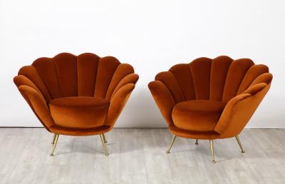 Pair of Italian 1950s Scalloped Shaped Velvet Lounge Chairs